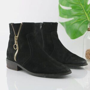 Steve Madden Womens Chances Boot Size 9.5 Black Suede Gold Zip Bootie Boho